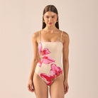 Yellow One Piece Swimsuit with Pink Embroidery - shopaleena