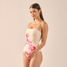 Yellow One Piece Swimsuit with Pink Embroidery - shopaleena