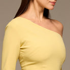 Yellow One Shoulder A Line Crepe Dress - shopaleena