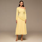 Yellow One Shoulder A Line Crepe Dress - shopaleena