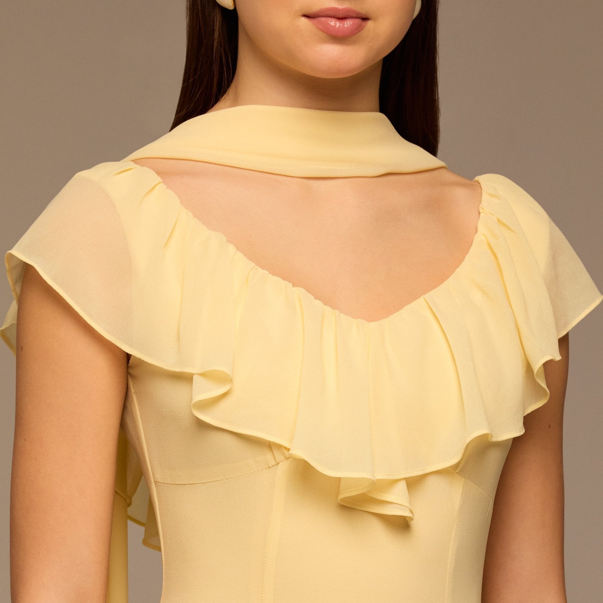 Yellow Ruffle Chiffon Maxi Dress - shopaleena