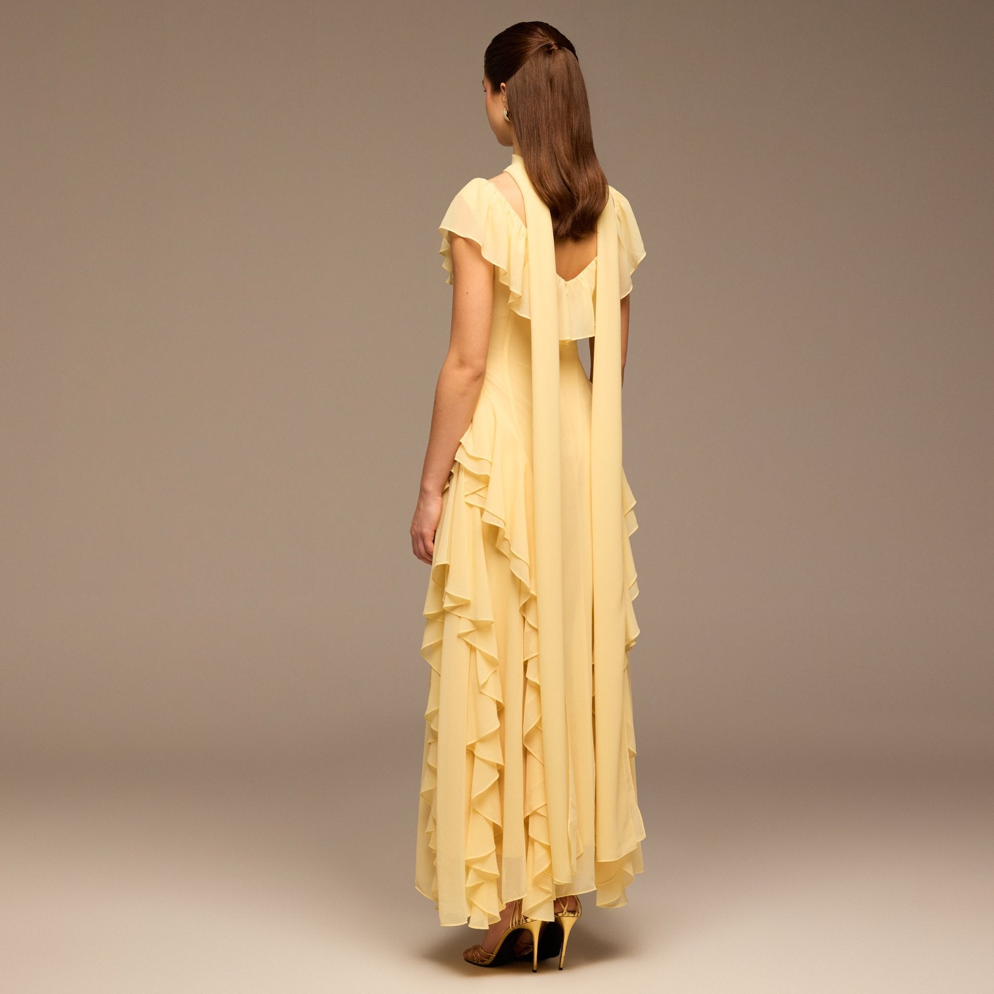 Yellow Ruffle Chiffon Maxi Dress - shopaleena