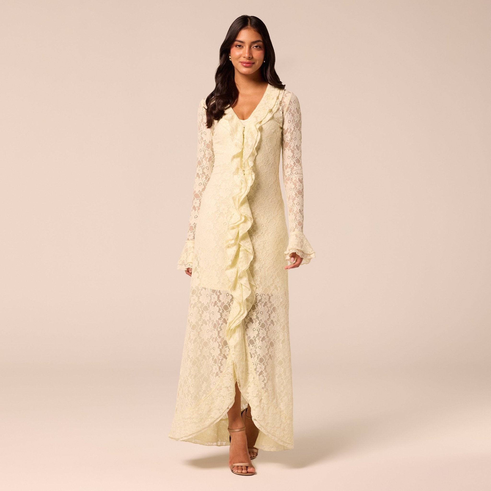 Yellow Ruffle Lace Maxi Dress – shopaleena