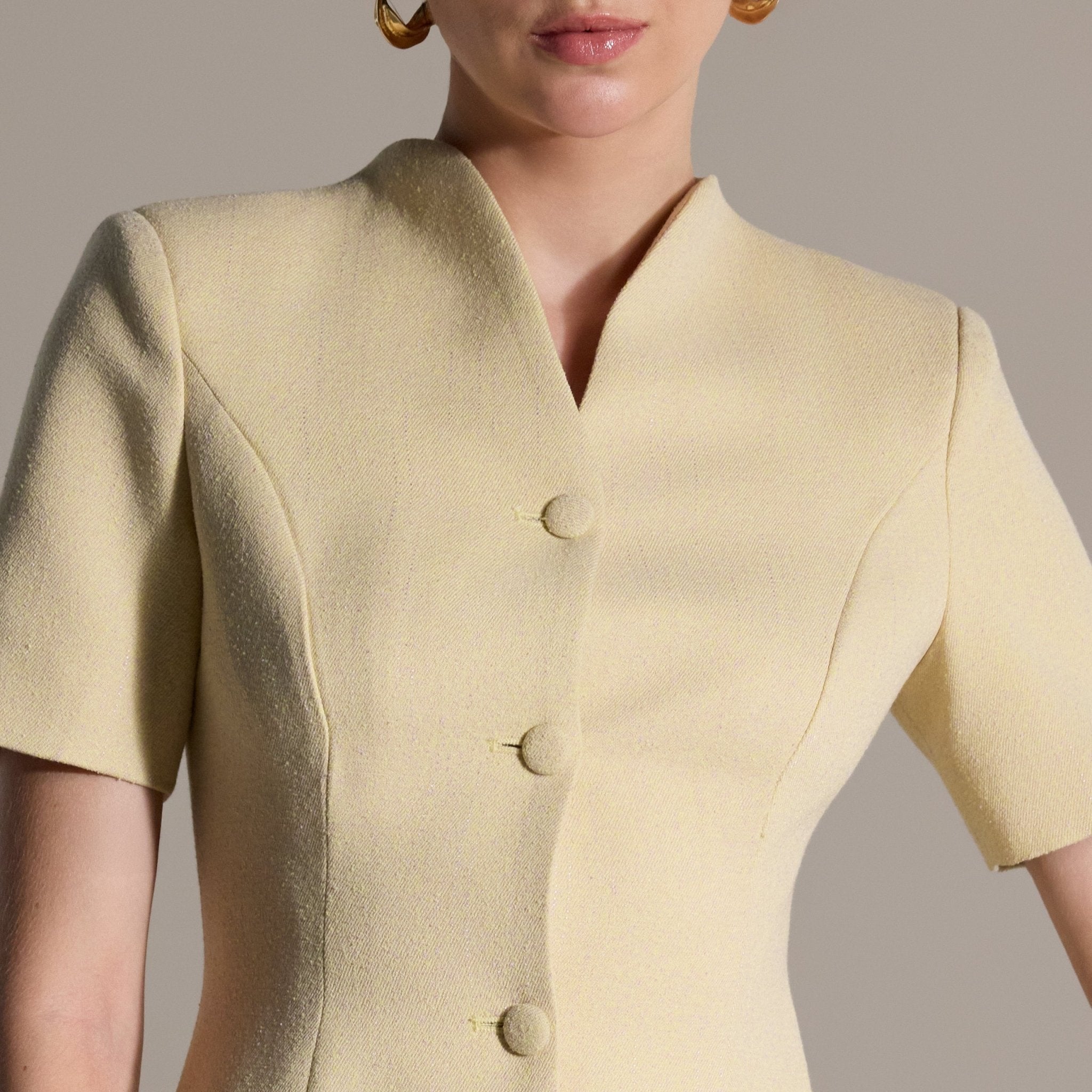Yellow Short Sleeve Peplum Blazer - shopaleena