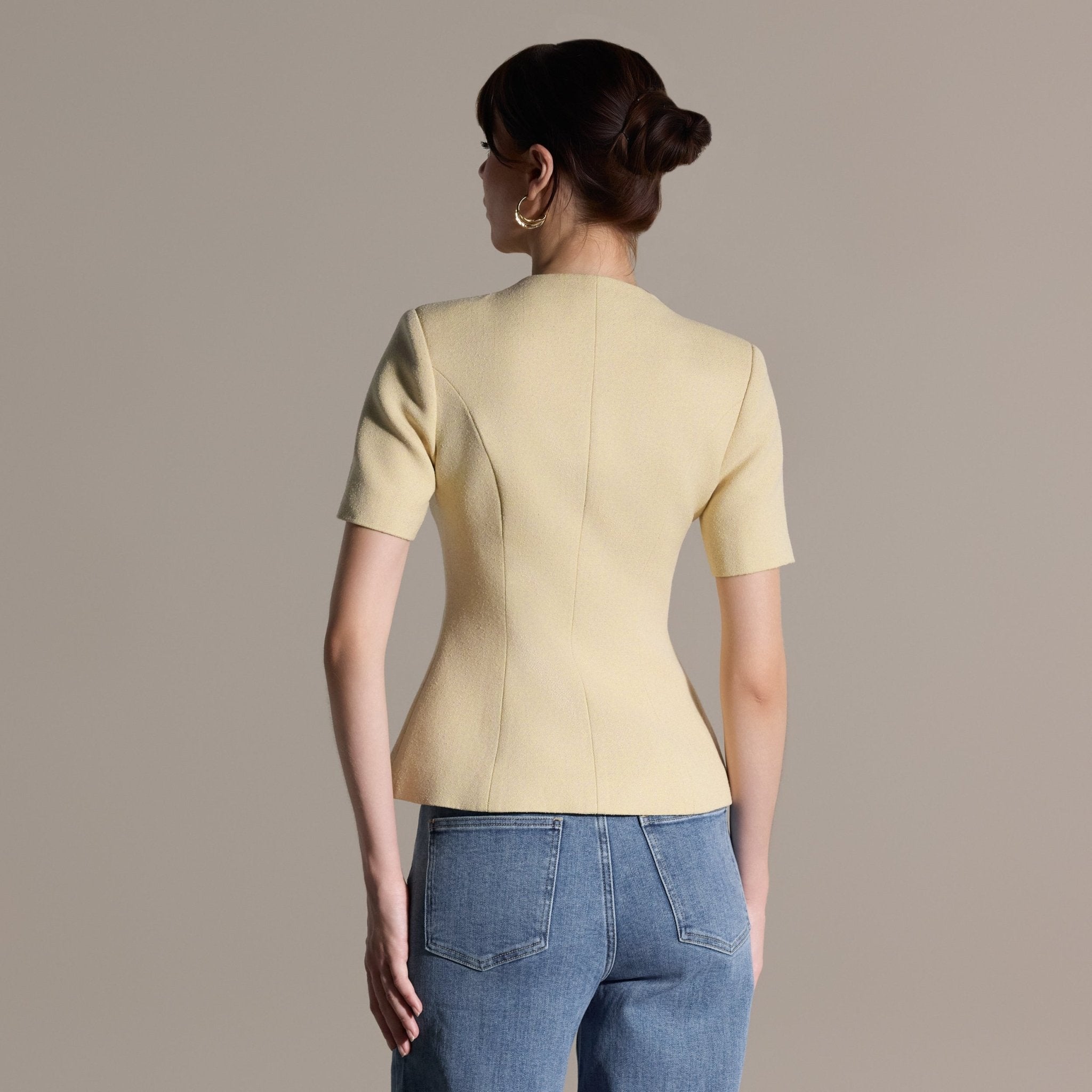 Yellow Short Sleeve Peplum Blazer - shopaleena