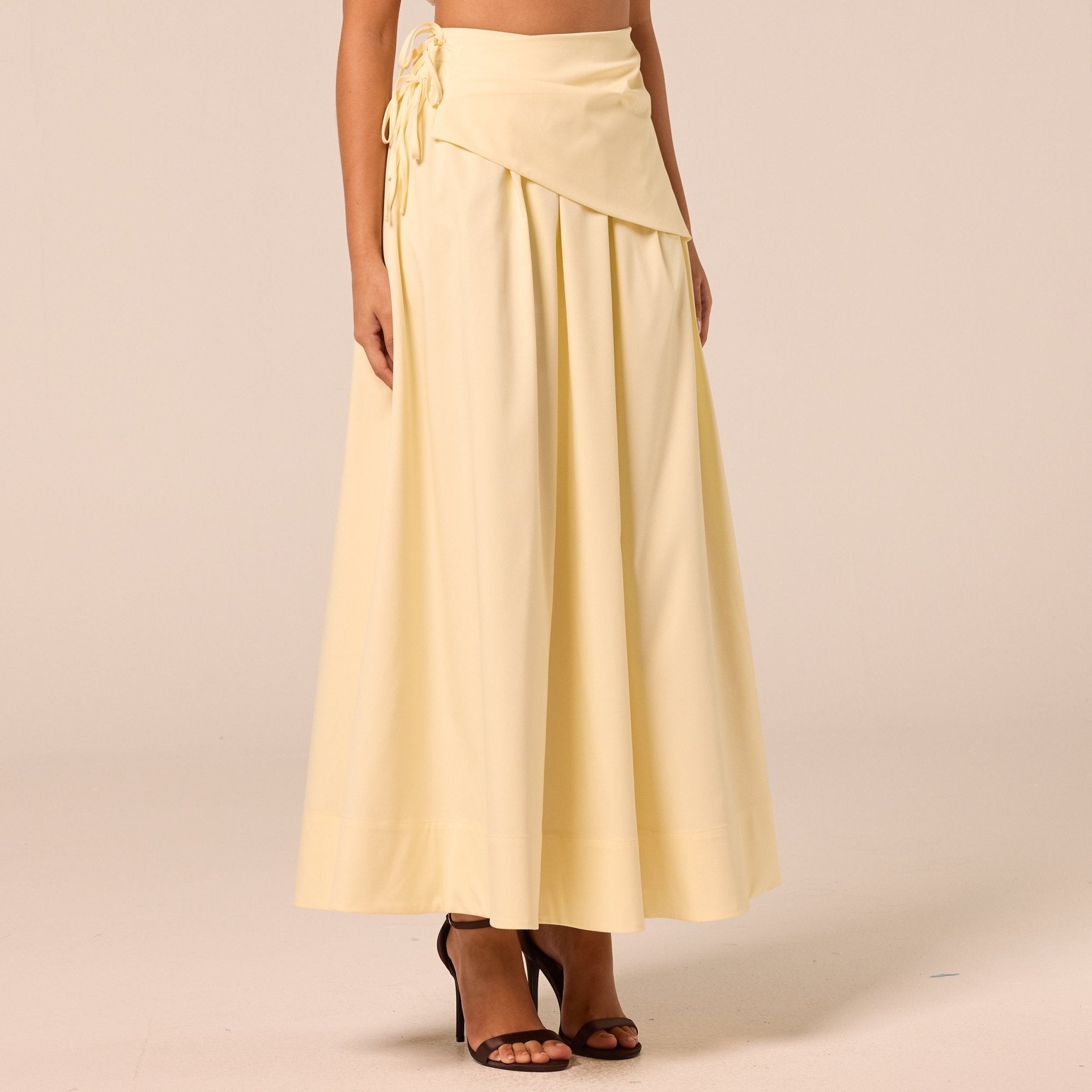 Yellow Side-Tie Poplin Maxi Skirt - shopaleena