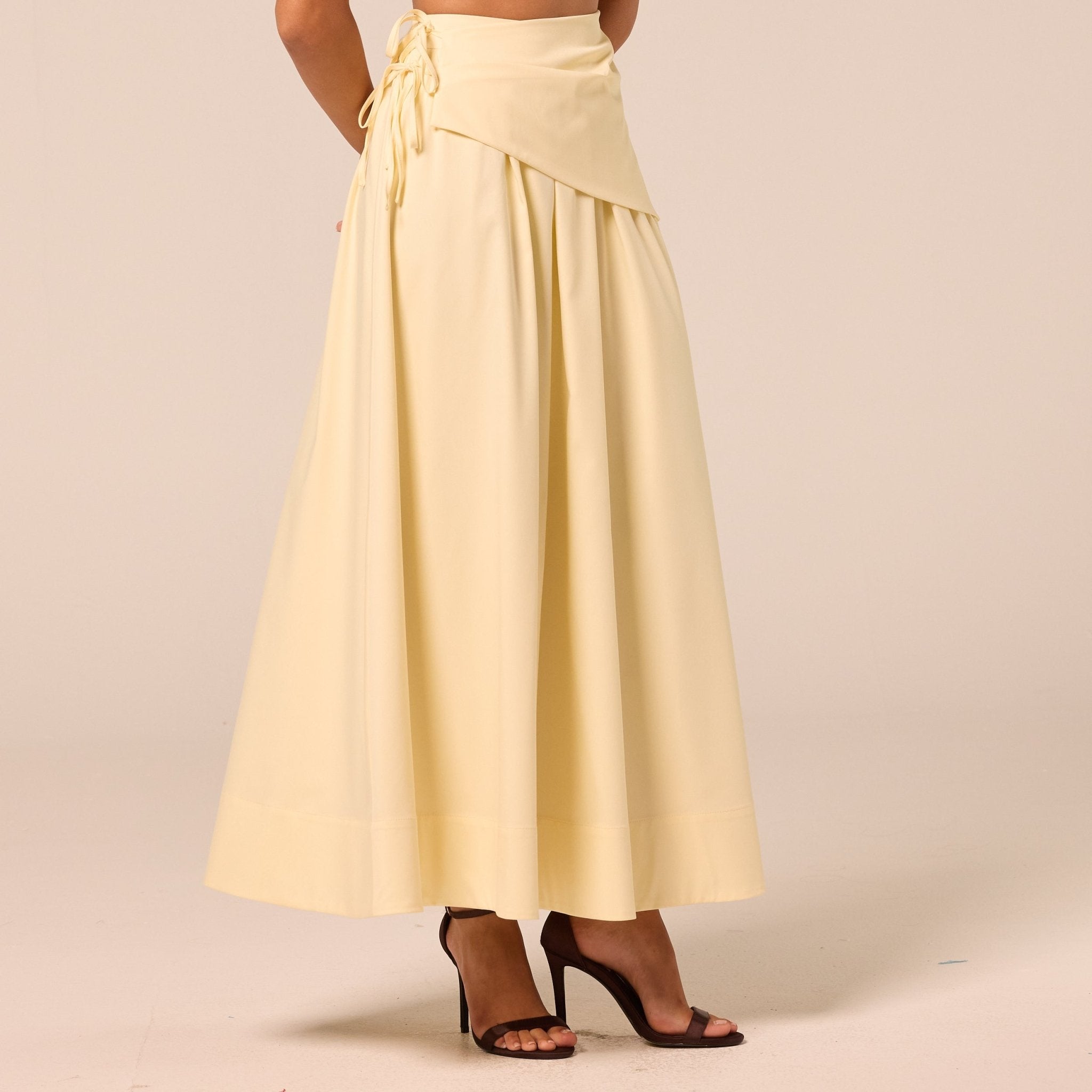 Yellow Side-Tie Poplin Maxi Skirt - shopaleena