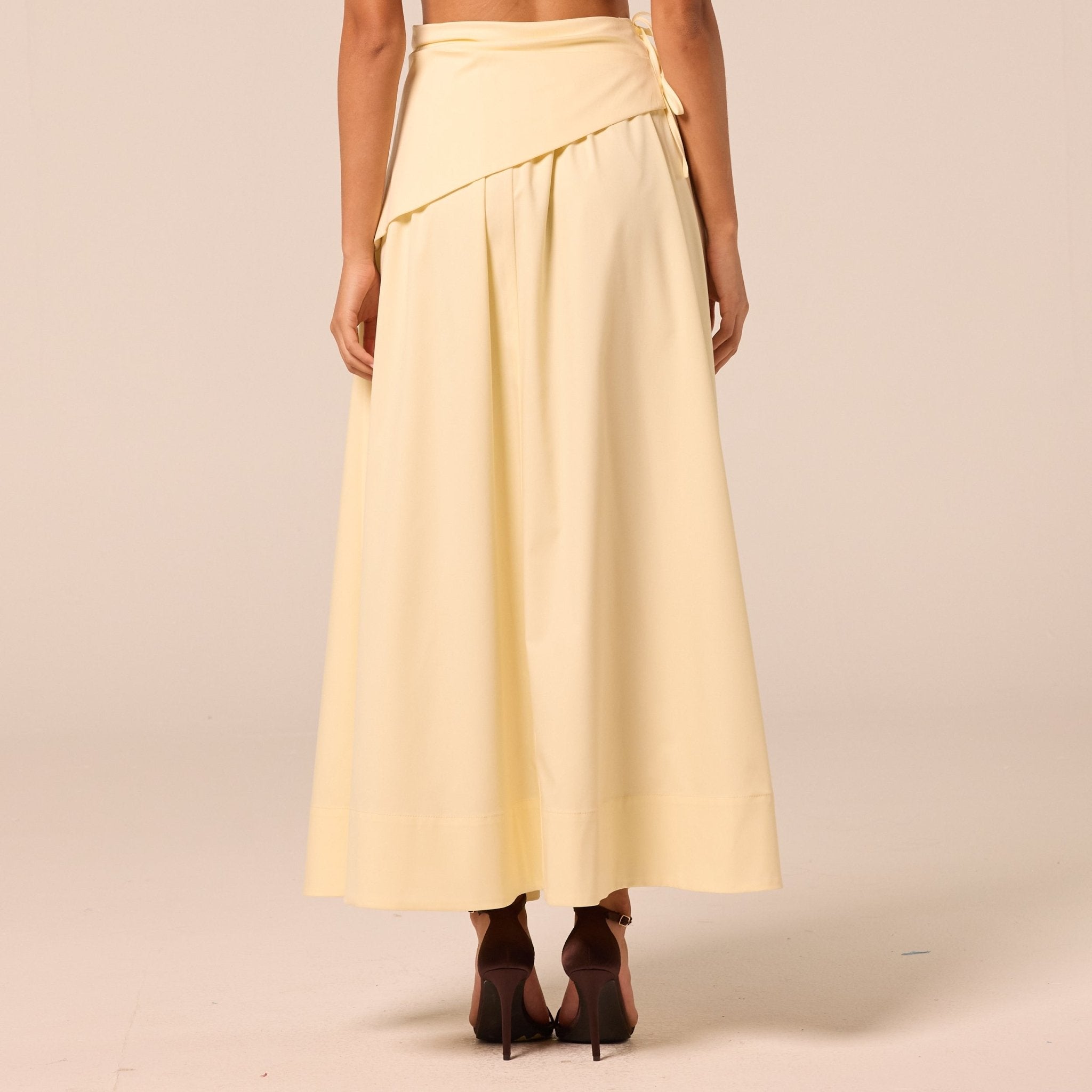 Yellow Side-Tie Poplin Maxi Skirt - shopaleena