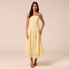 Yellow Spaghetti Strap Floral Lace Midi Dress - shopaleena