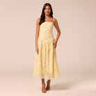 Yellow Spaghetti Strap Floral Lace Midi Dress - shopaleena
