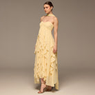 Yellow Strapless Ruffle Chiffon Maxi Dress - shopaleena