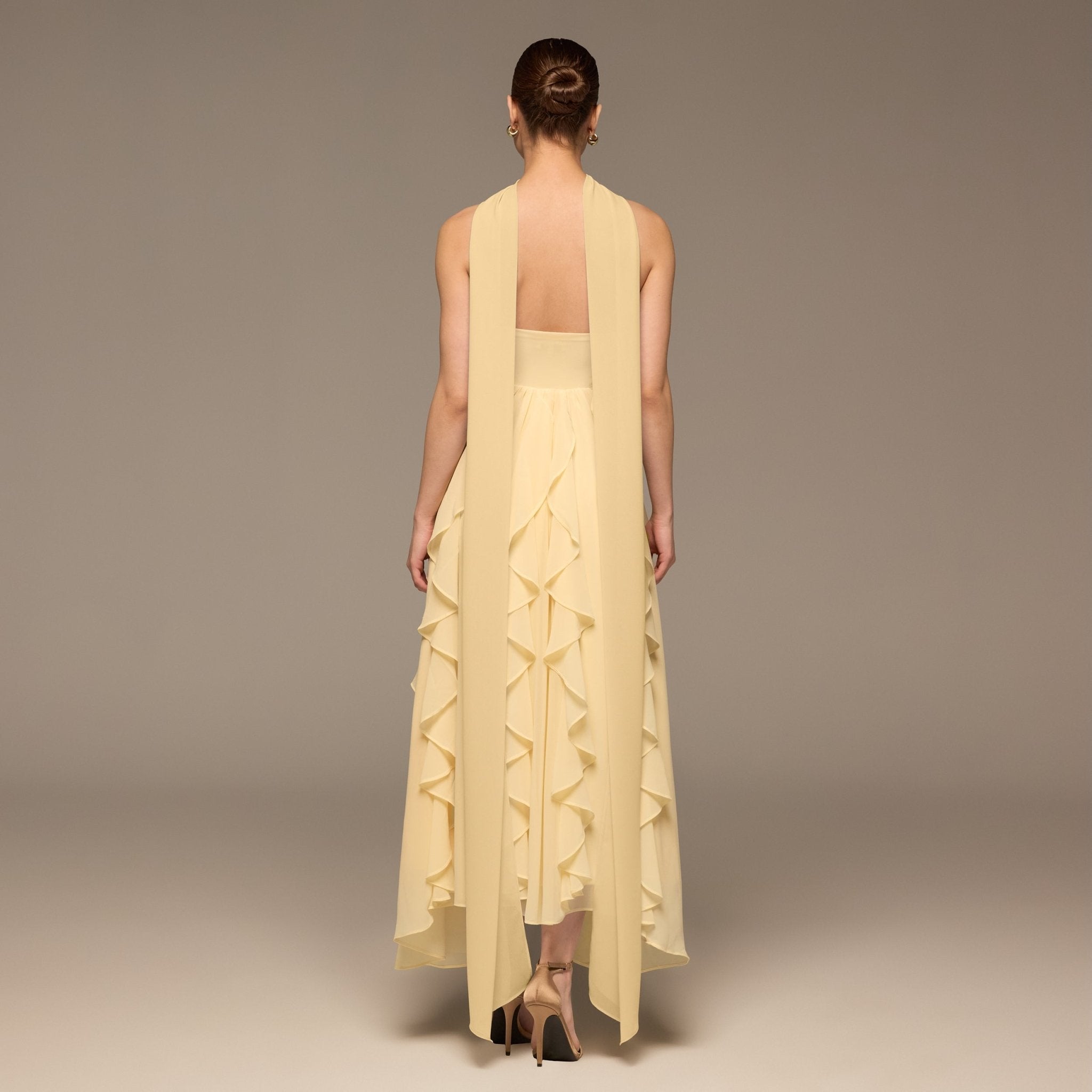 Yellow Strapless Ruffle Chiffon Maxi Dress - shopaleena