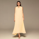 Yellow V - Neck All Over Pleated Chiffon Maxi Dress - shopaleena