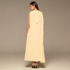 Yellow V - Neck All Over Pleated Chiffon Maxi Dress - shopaleena