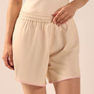 Yellow Wide Leg Swim Shorts with Pink Embroidery - shopaleena