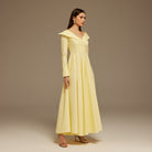 Yellow Wide Neck Long Sleeve Midi Dress - shopaleena