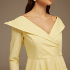 Yellow Wide Neck Long Sleeve Midi Dress - shopaleena