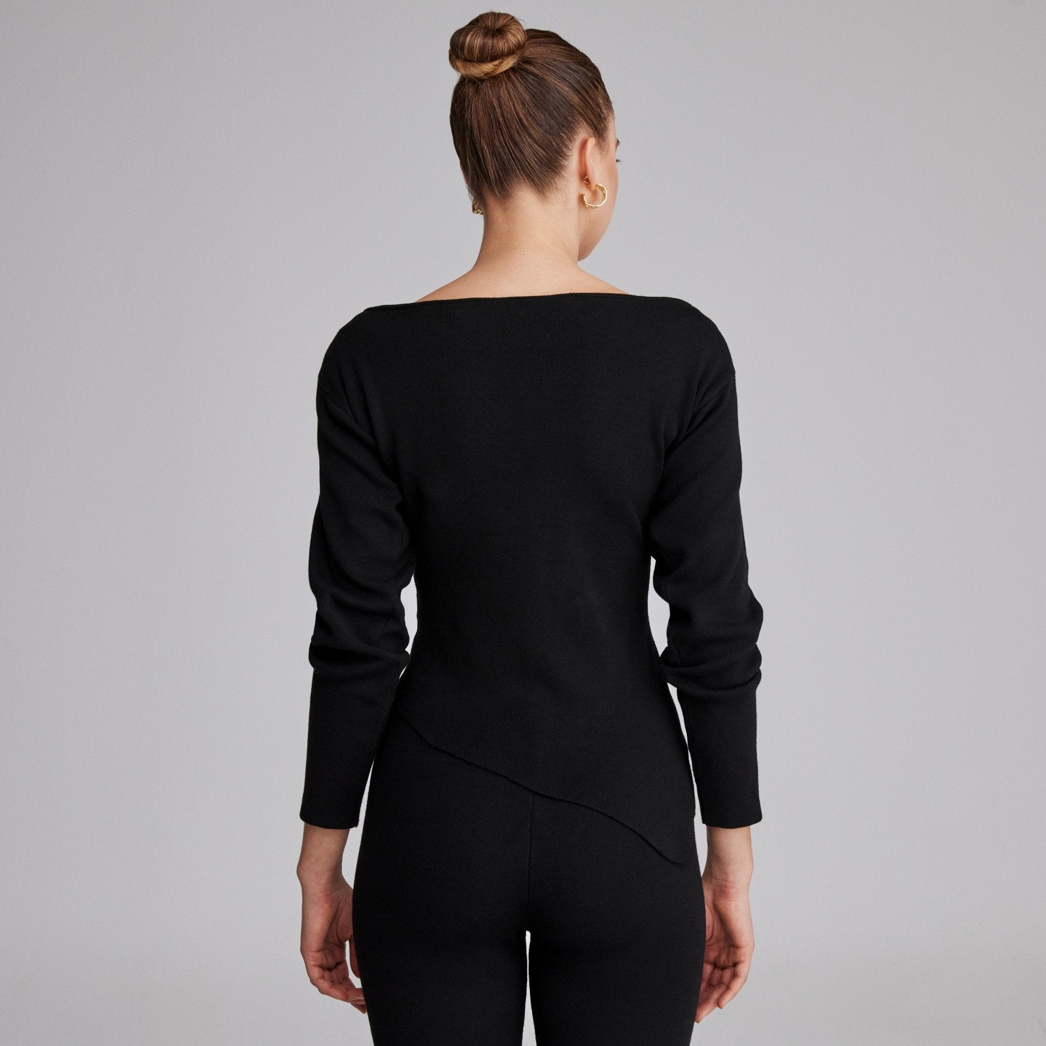 Asymmetric cut long sleeve Knitted top - shopaleena