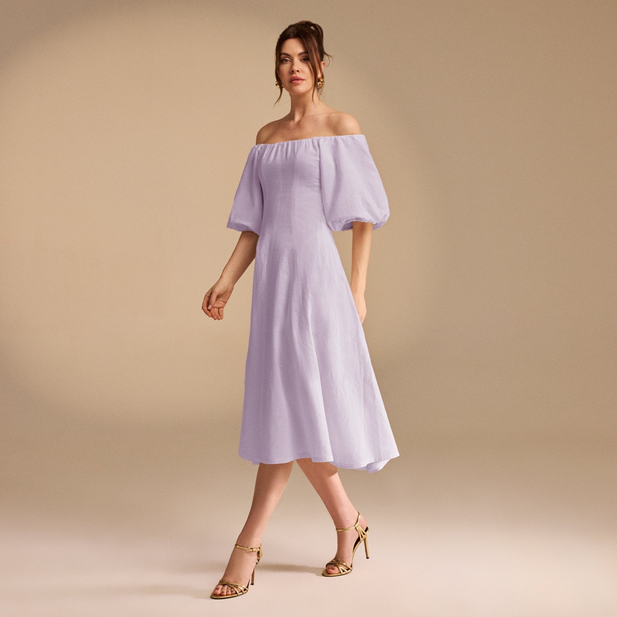 Balloon-Sleeved Off-Shoulder Cotton Midi Dress - shopaleena