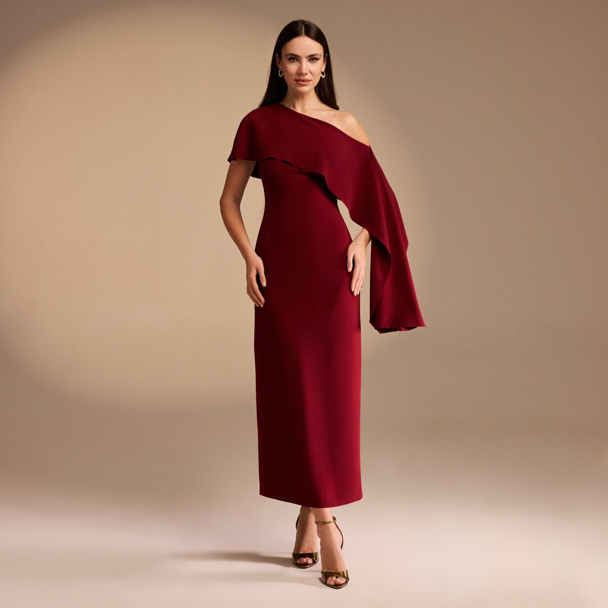 Bare Shoulder Crepe Maxi Dress - shopaleena