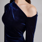 Bare shoulder velvet midi dress - shopaleena