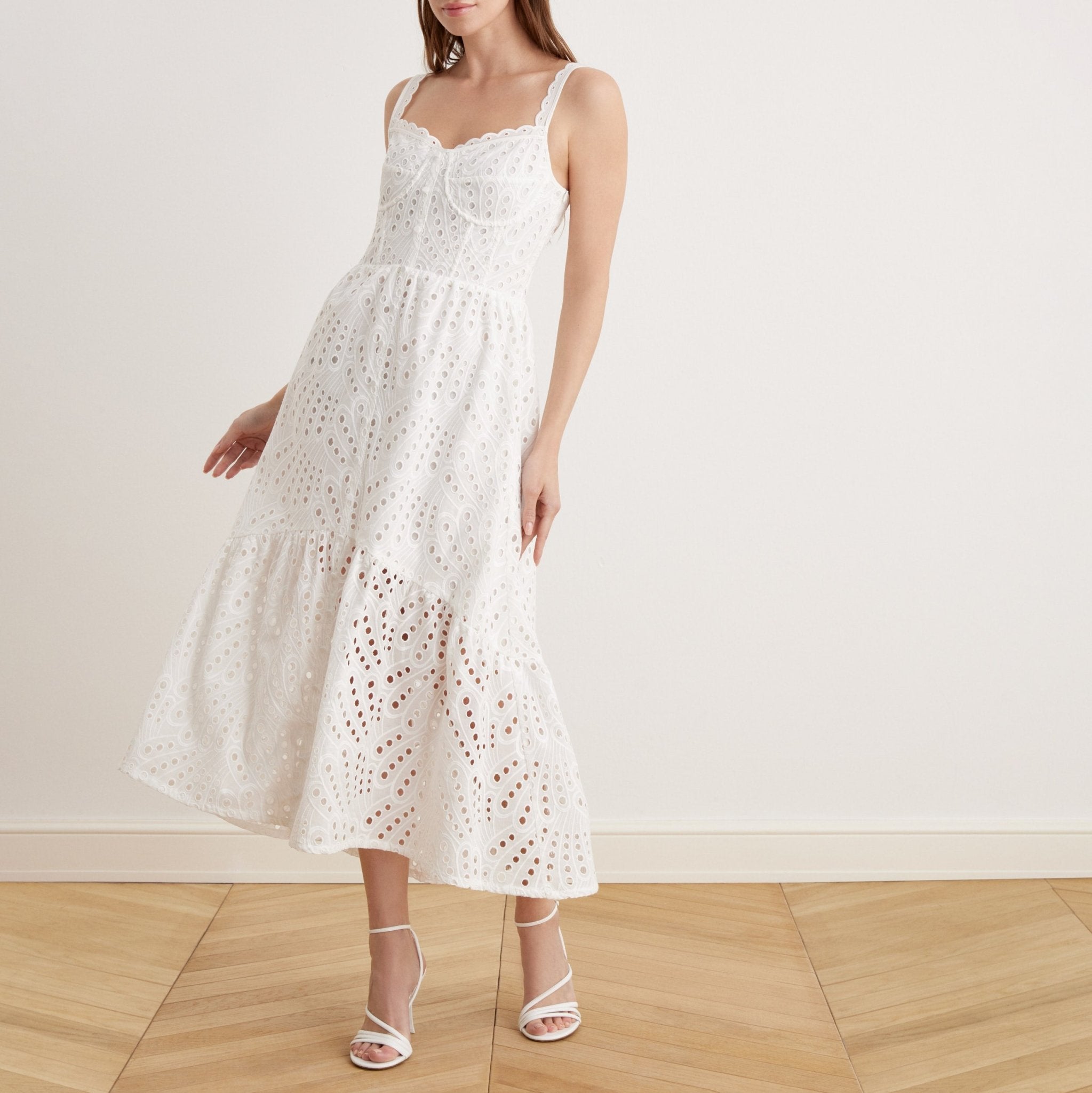 Bustier Maxi Dress With Cutwork Embroidery in Cotton
