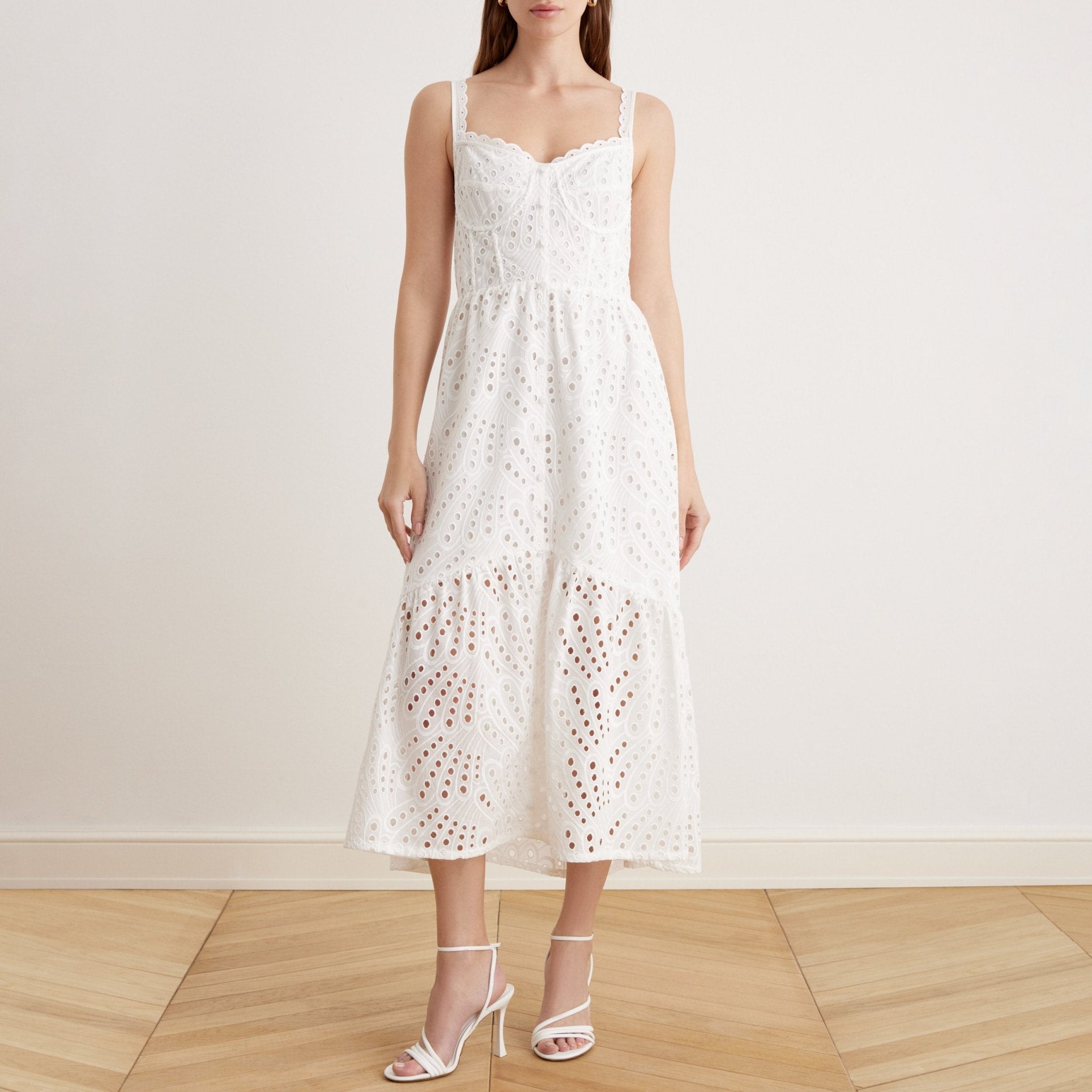 Bustier Maxi Dress With Cutwork Embroidery in Cotton - shopaleena