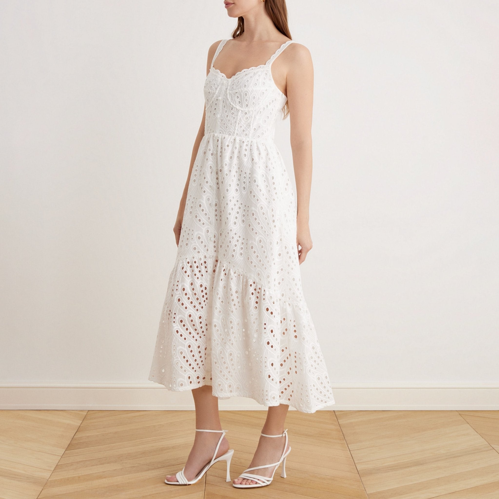 Bustier Maxi Dress With Cutwork Embroidery in Cotton - shopaleena