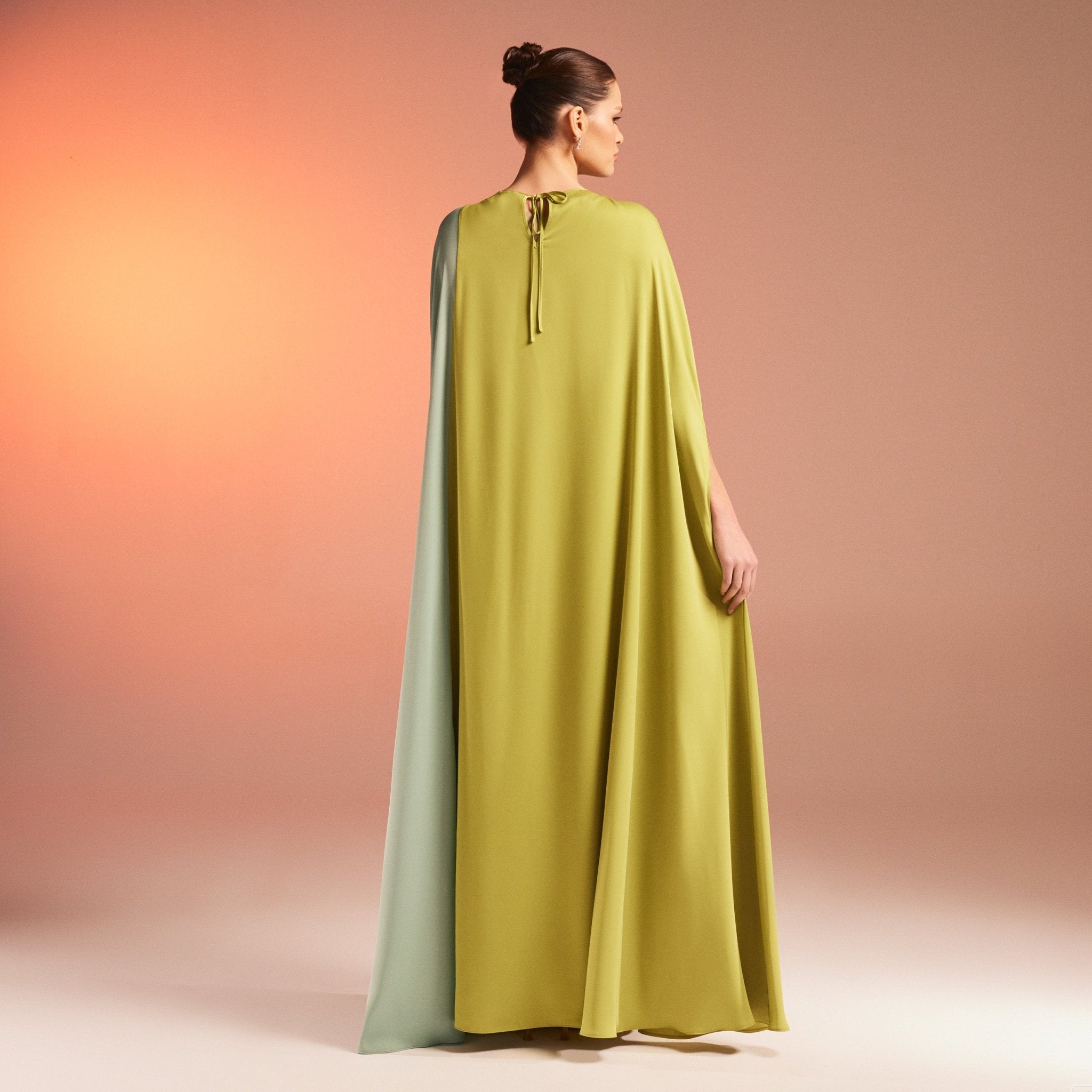 Cape-Effect Draped Satin Kaftan - shopaleena