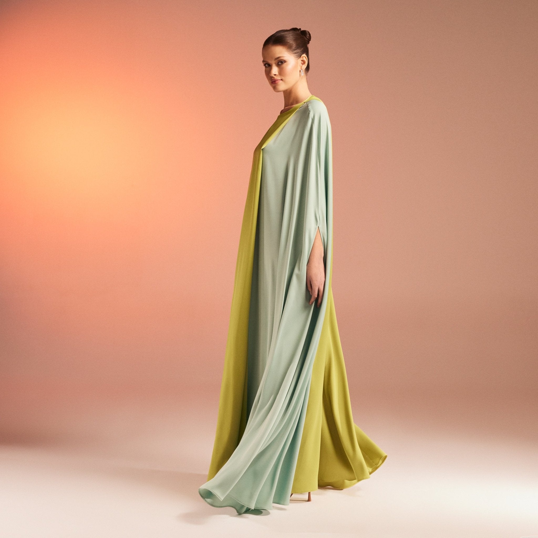 Cape-Effect Draped Satin Kaftan - shopaleena