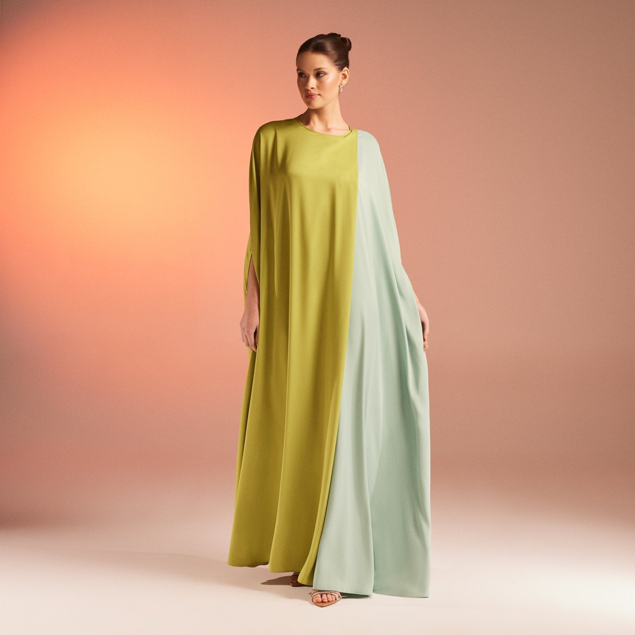 Cape-Effect Draped Satin Kaftan - shopaleena