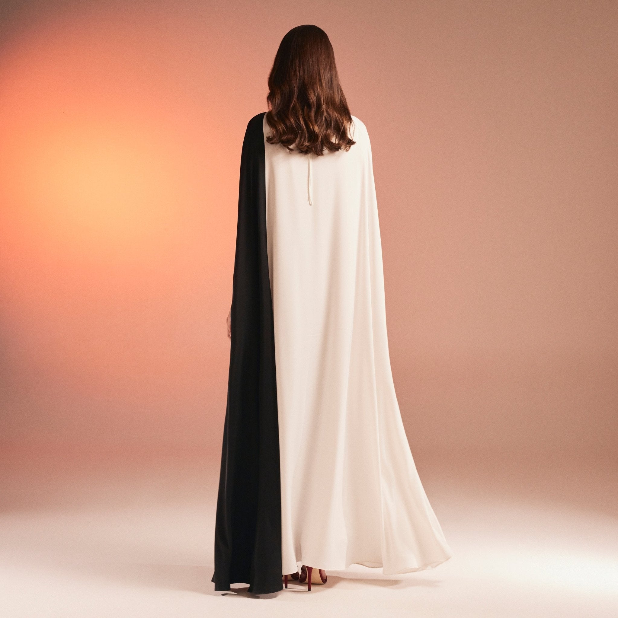 Cape-Effect Draped Satin Kaftan - shopaleena