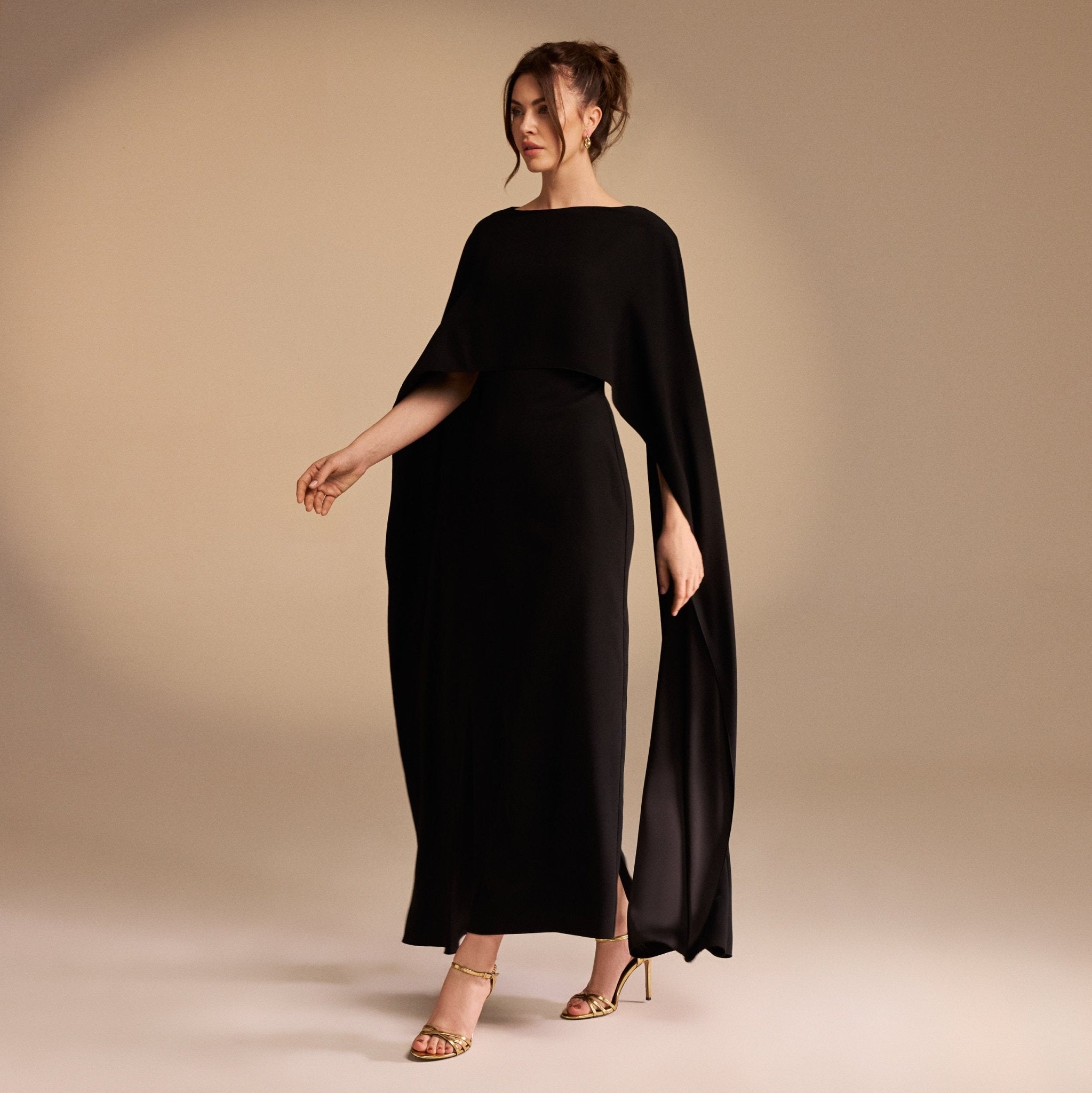 Cape-sleeve Crepe Maxi Dress - shopaleena