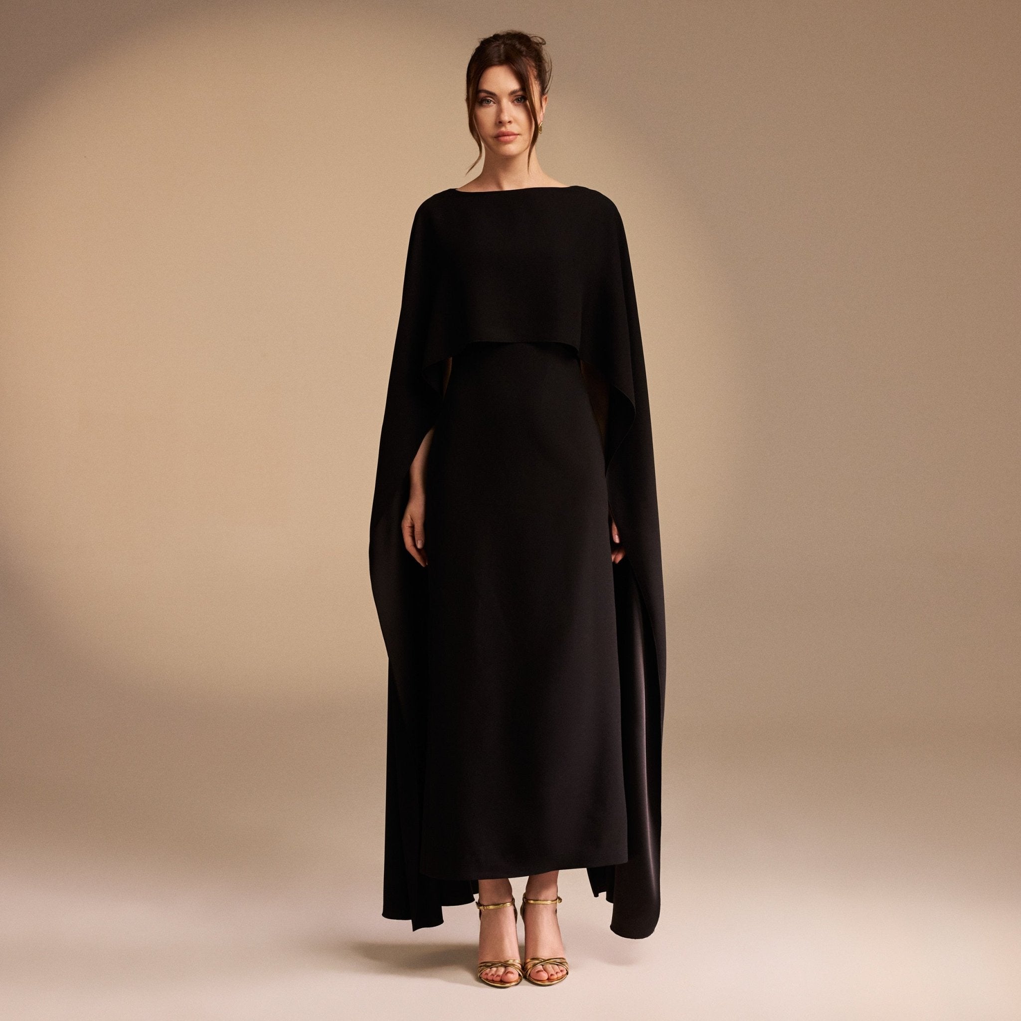 Cape-sleeve Crepe Maxi Dress - shopaleena