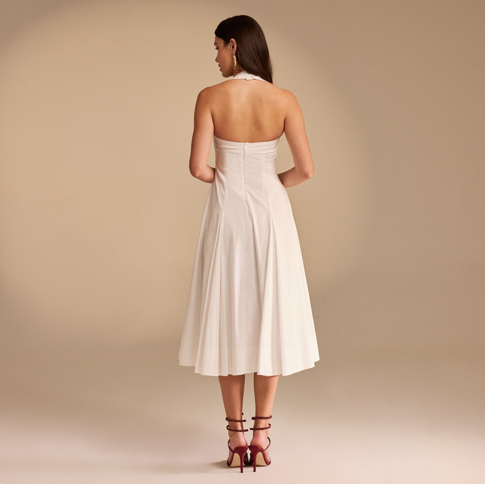 Off White Chest Cut Out Midi Poplin Dress – shopaleena
