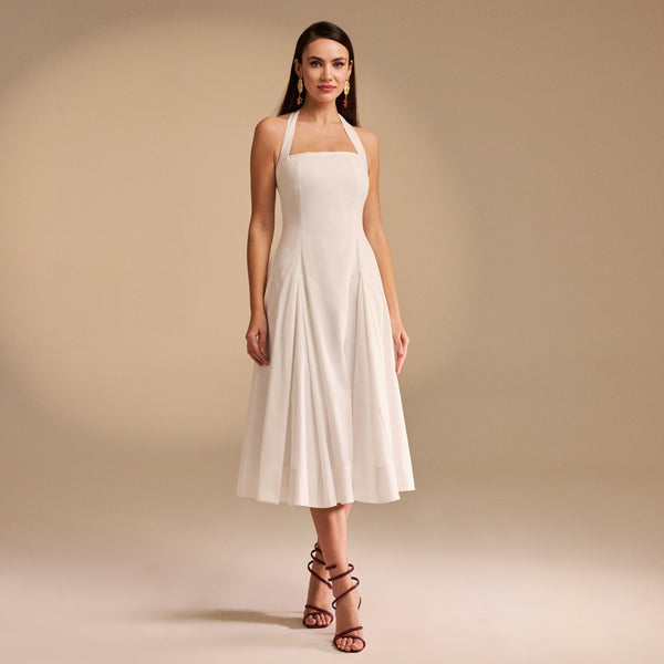 Off White Chest Cut Out Midi Poplin Dress – shopaleena