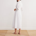 Collared 3/4-Sleeved Midi Shirt Dress in Cotton - shopaleena