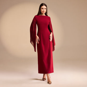 Crepe Midi Dress with Pleated Sleeve - shopaleena