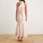 Criss Cross Halter Satin Maxi Dress Nude - shopaleena