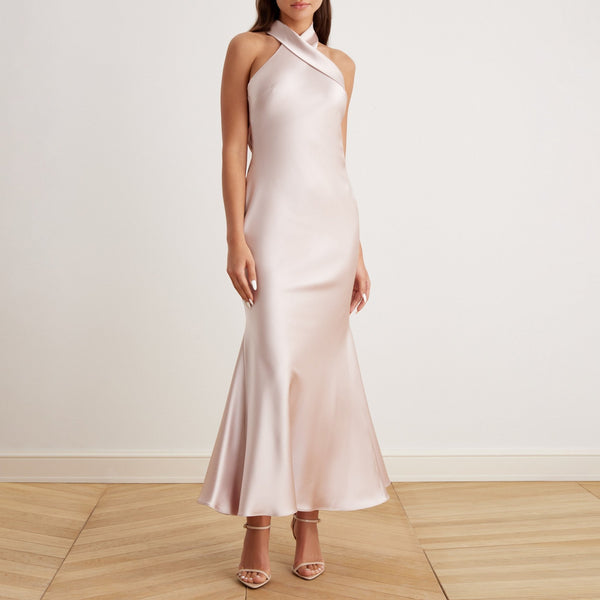 cider solid cross halter satin dress Cider [3 colors, size 2-10] Solid Cross Halter Satin Dress