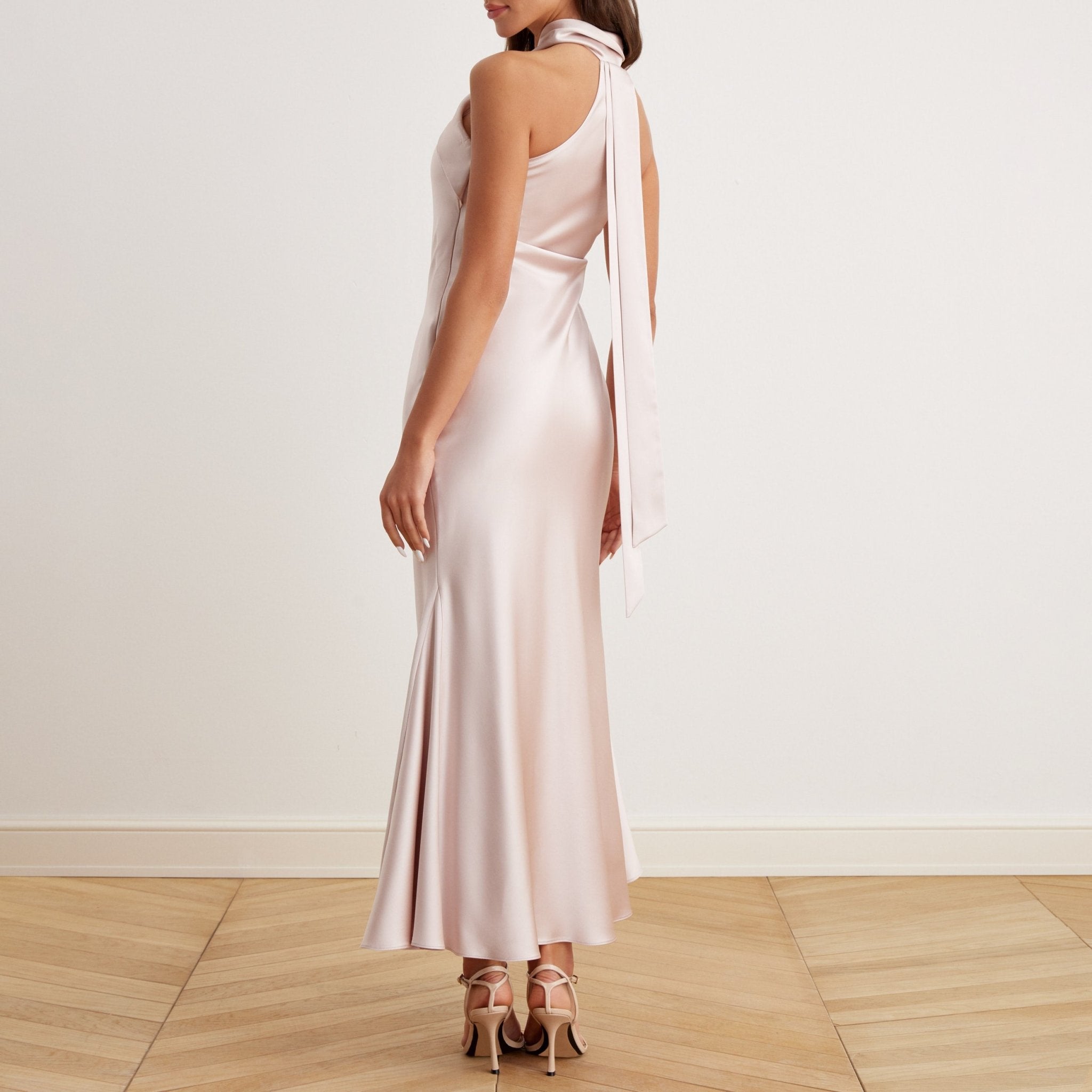 nude satin maxi dress Pure Glamour Long Sleeve Satin Maxi Dress (Gold)