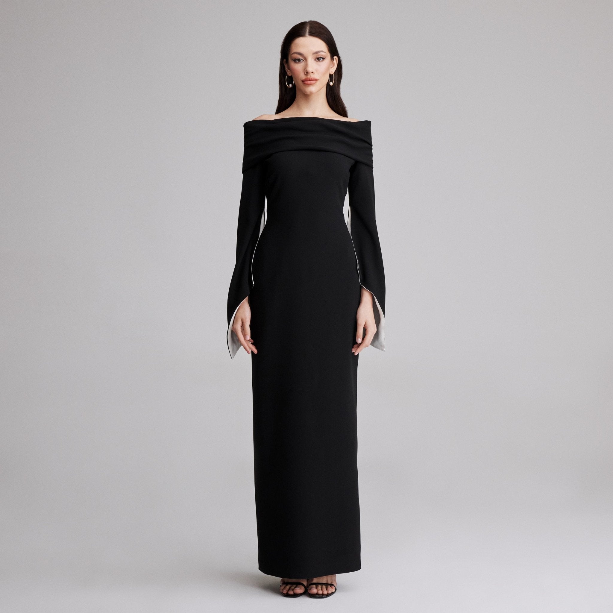 Draped off-shoulder crepe midi dress - shopaleena