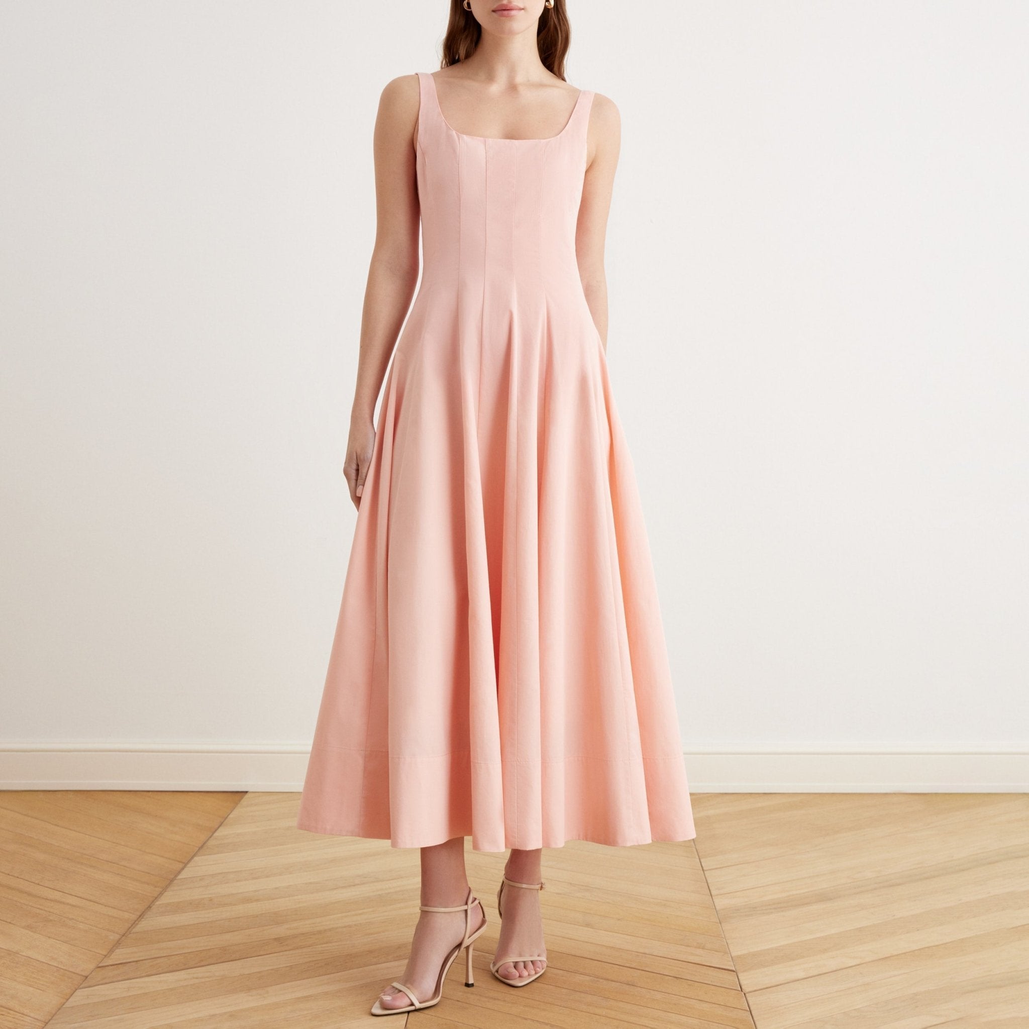 Fitted Waist Midi A-line Dress in Cotton - shopaleena