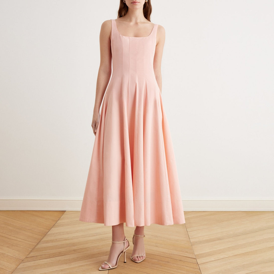Fitted Waist Midi A-line Dress in Cotton - shopaleena