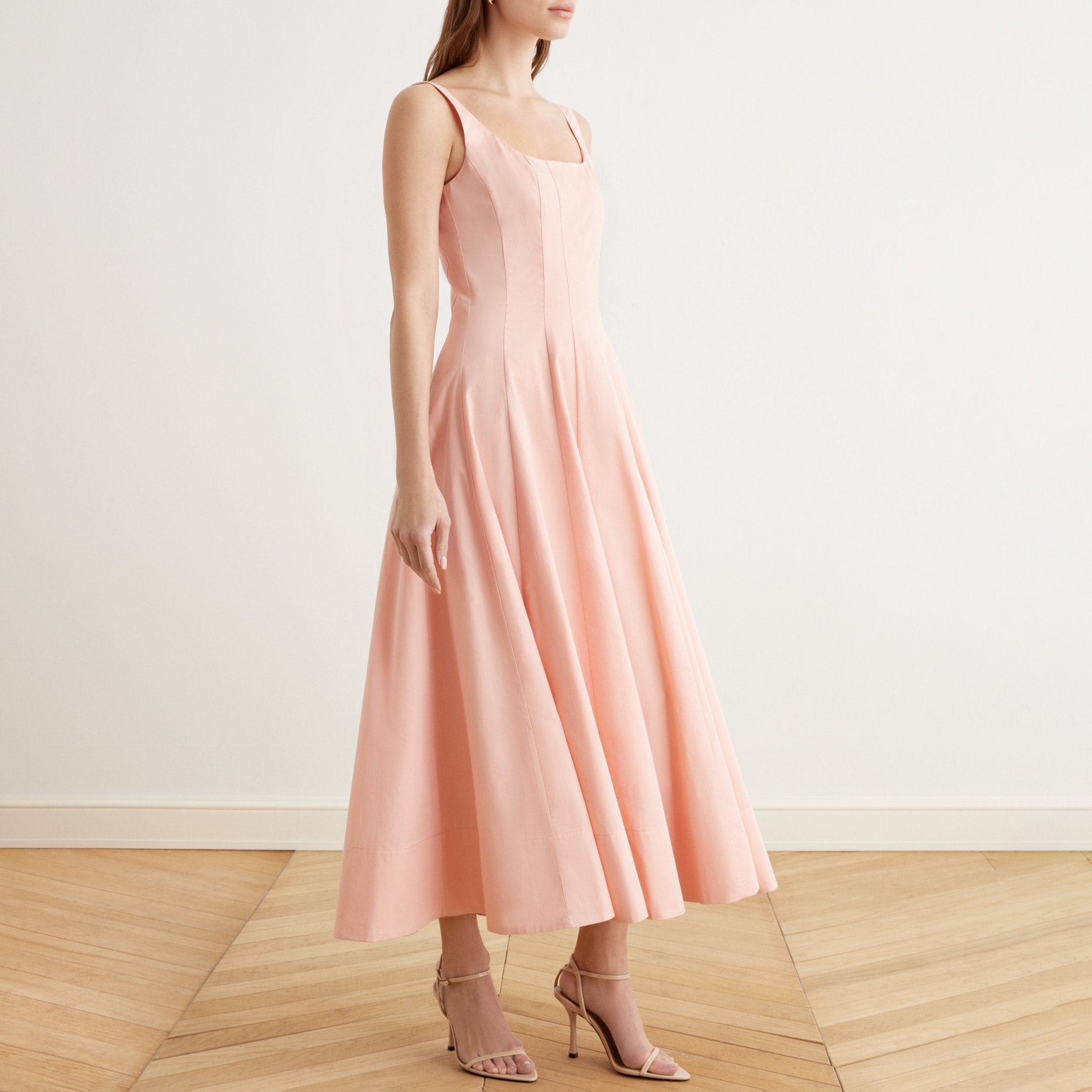 Fitted Waist Midi A-line Dress in Cotton - shopaleena