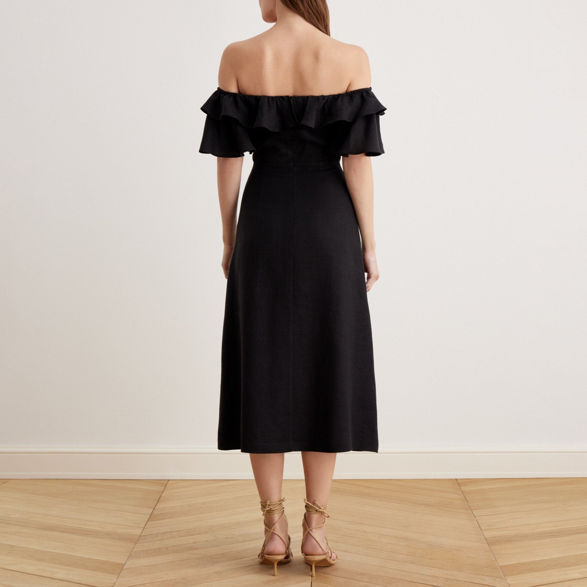 Frill Off Shoulder Midi Dress - shopaleena