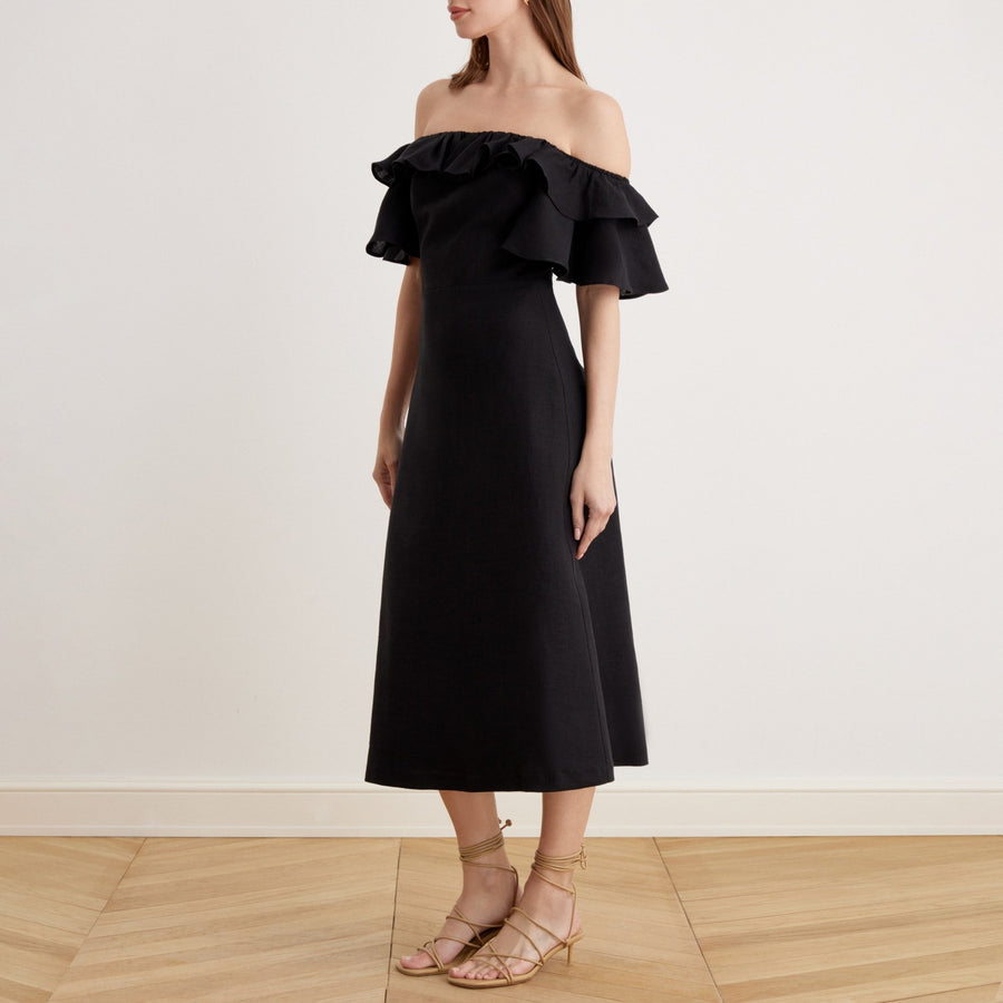 Frill Off Shoulder Midi Dress - shopaleena