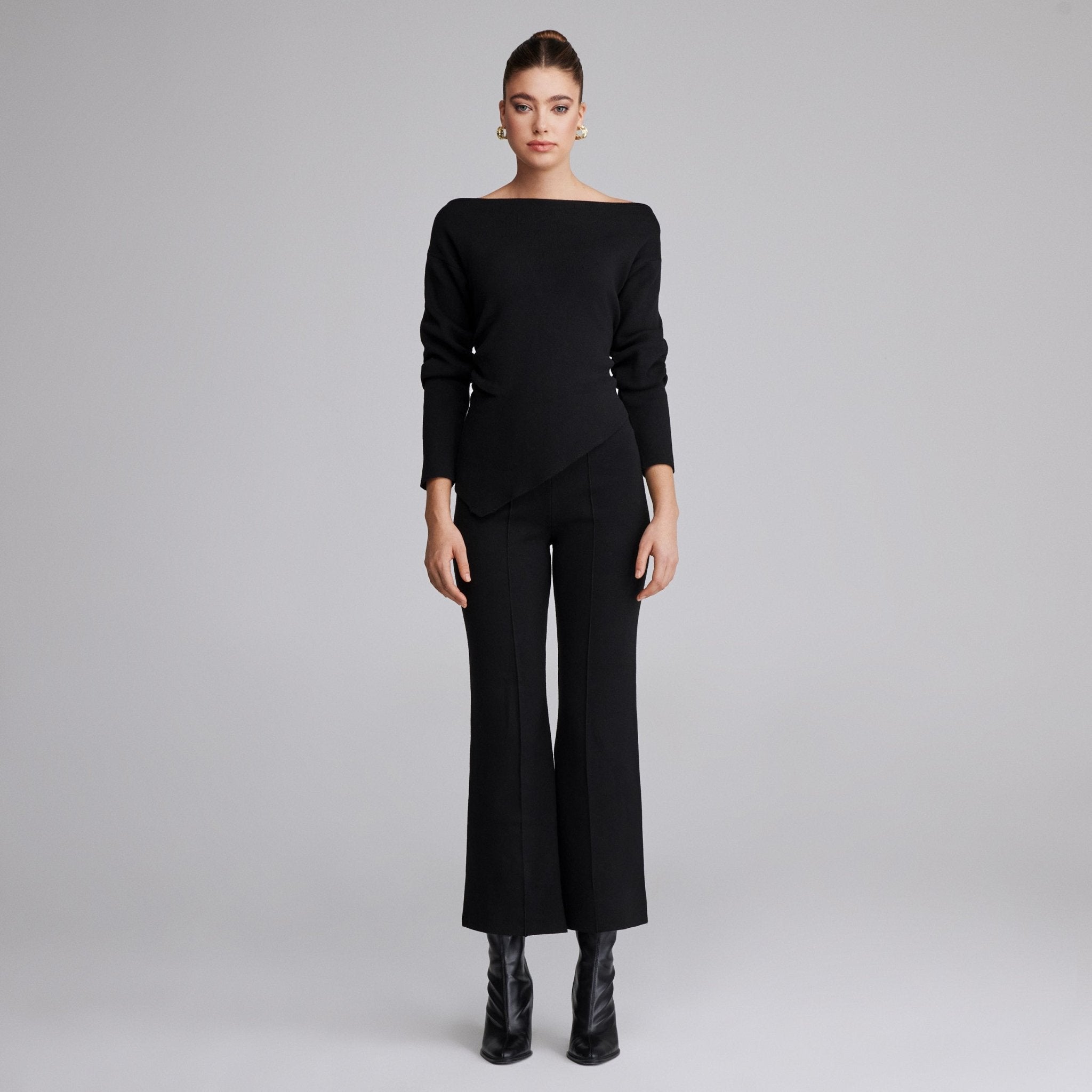 High waist knitted flare pant - shopaleena