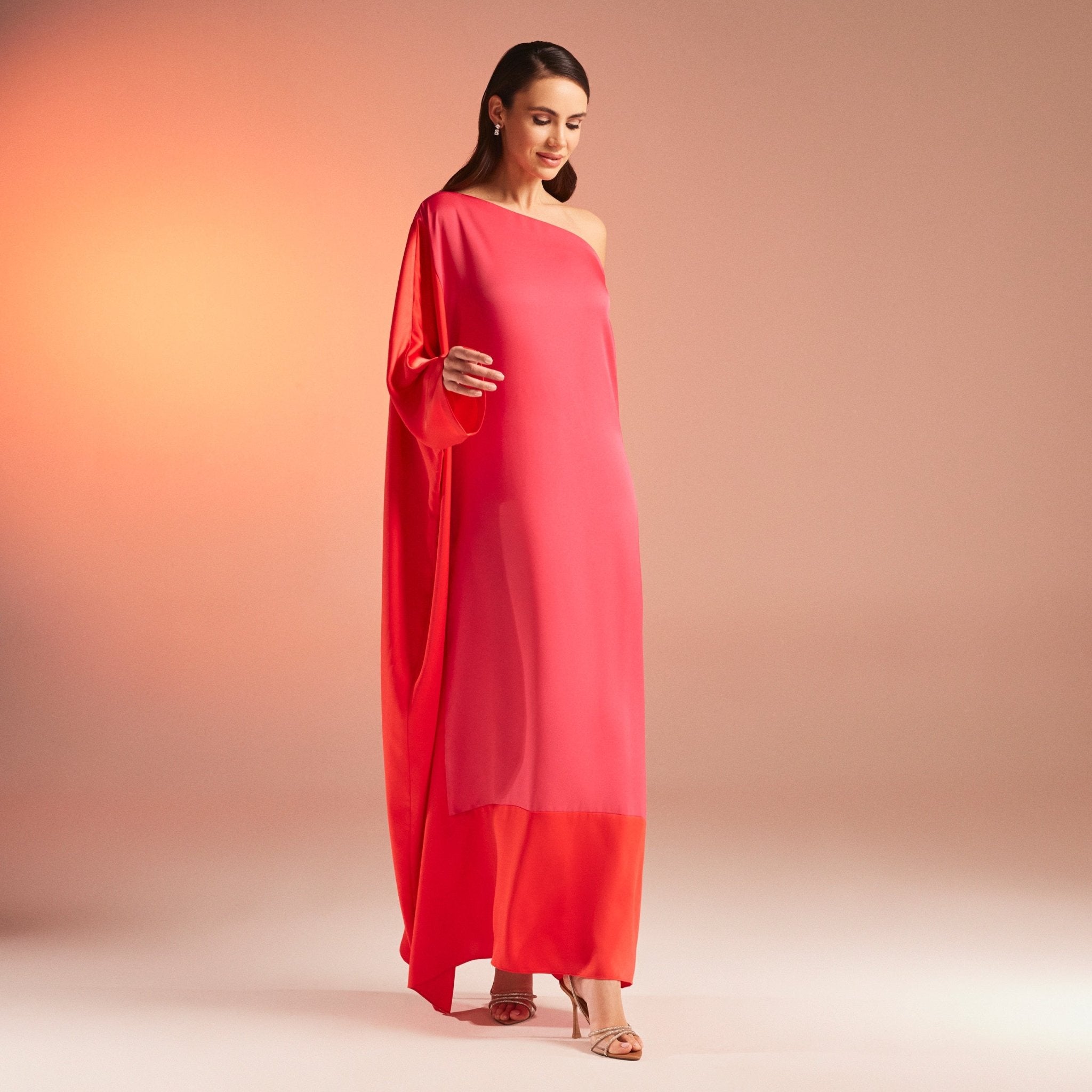 Long Sleeve One Shoulder Satin Kaftan - shopaleena