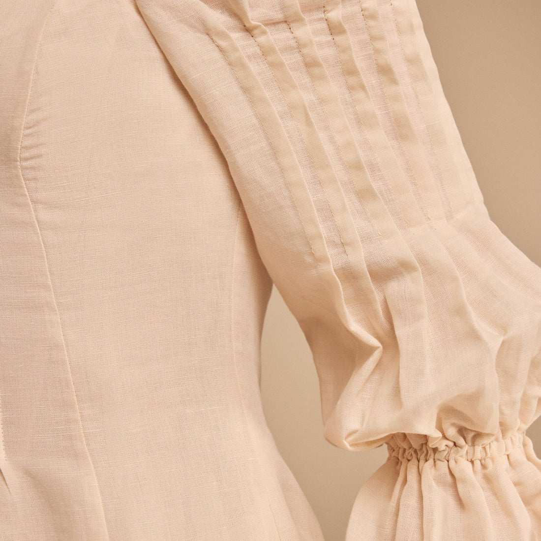 Off Shoulder Puff Sleeve Midi Dress in Linen Cotton Blend - shopaleena